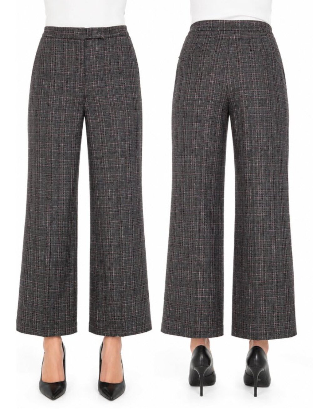 Teenflo Wool Plaid Wide-Leg Dress Pants Size 10 Black Grey Pink